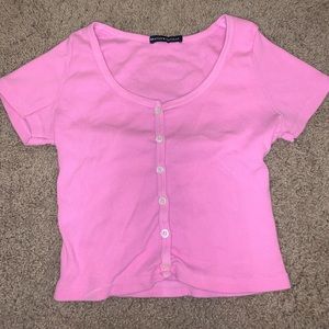 Brandy Melville pink button up crop top